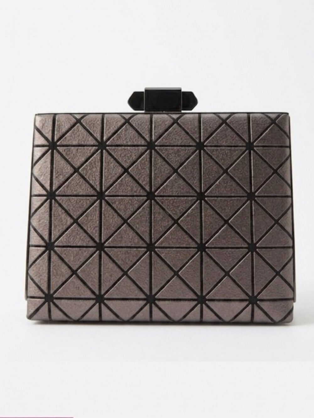 Sondra Roberts Bronze &Gunmetal Metallic Leather Geometric Frame Box Clutch NWOT